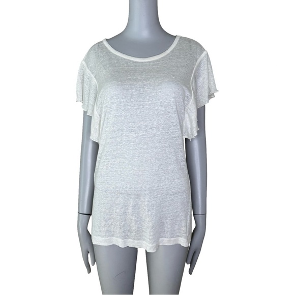 CURRENT/ELLIOTT “The Cosmos Tee” 100% Linen Flutter Sleeve Knit Top With Tag - Picture 1 of 14